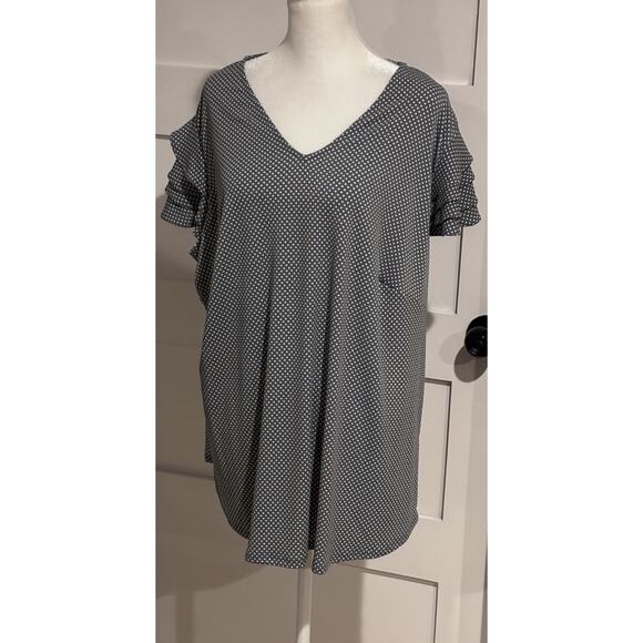 Adrienne Papell Blouse Dusty Blue With Small Dots - Picture 1 of 6
